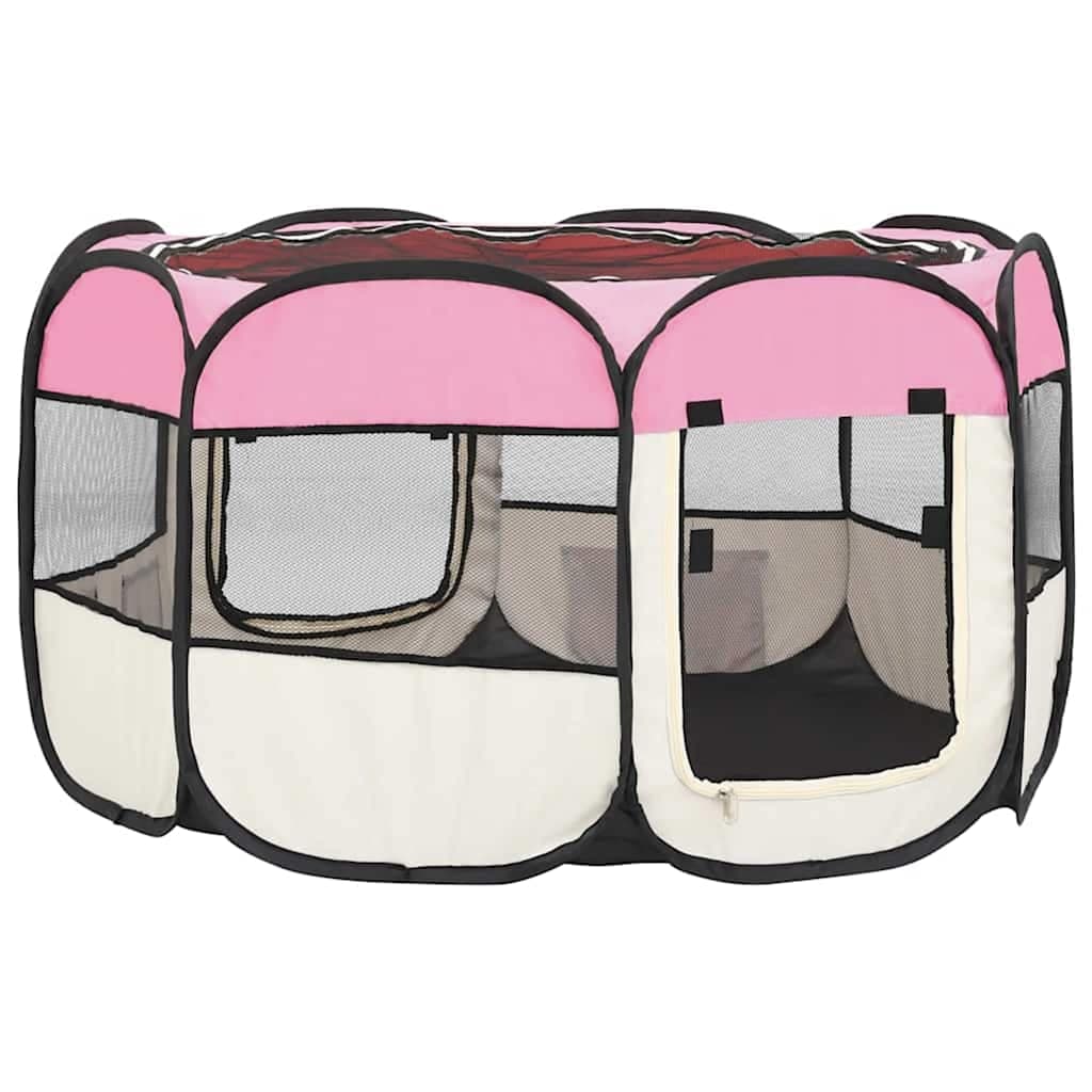 Box per Cani Pieghevole con Borsa Trasporto Rosa 110x110x58 cm — miniatura 5 di 10