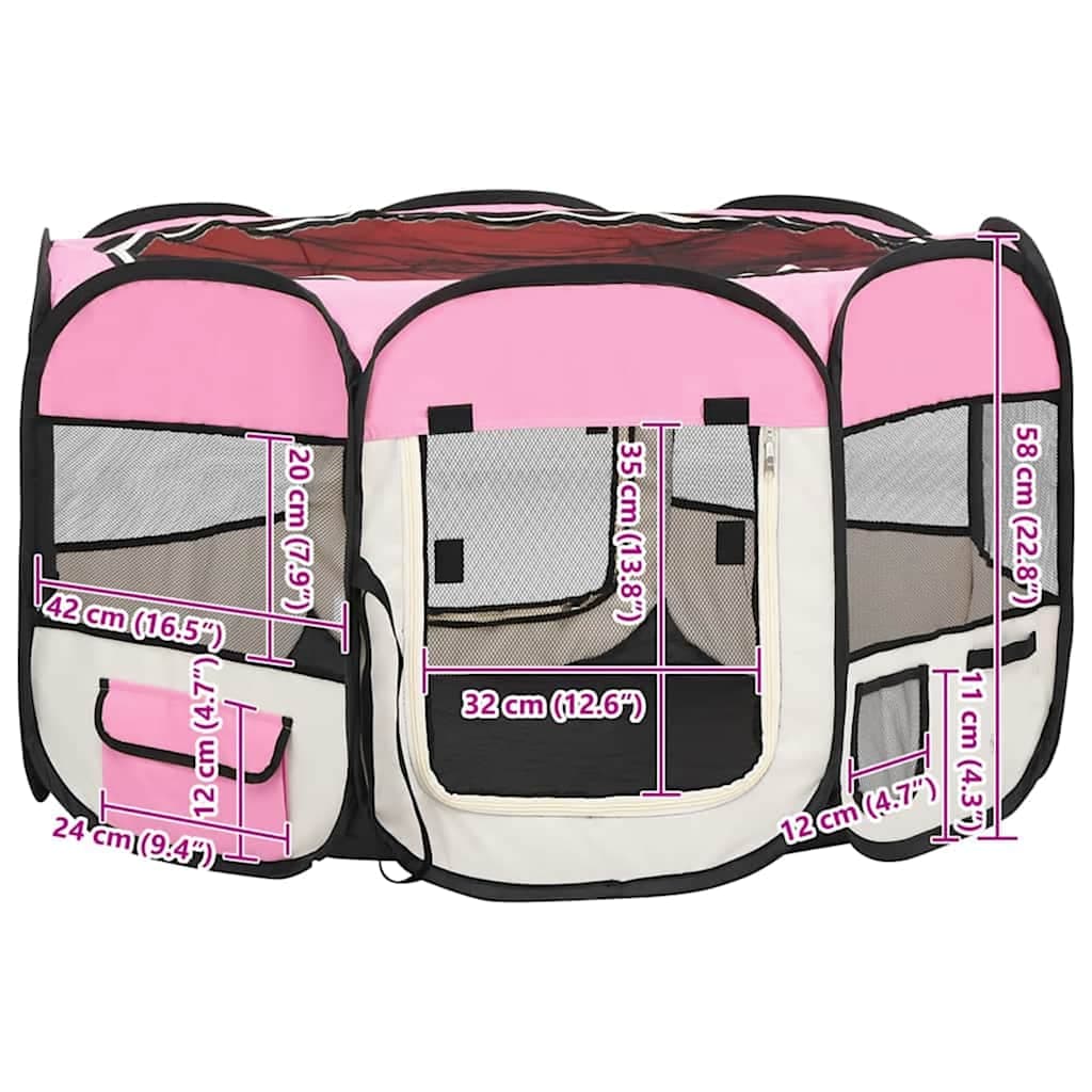Box per Cani Pieghevole con Borsa Trasporto Rosa 110x110x58 cm — miniatura 9 di 10