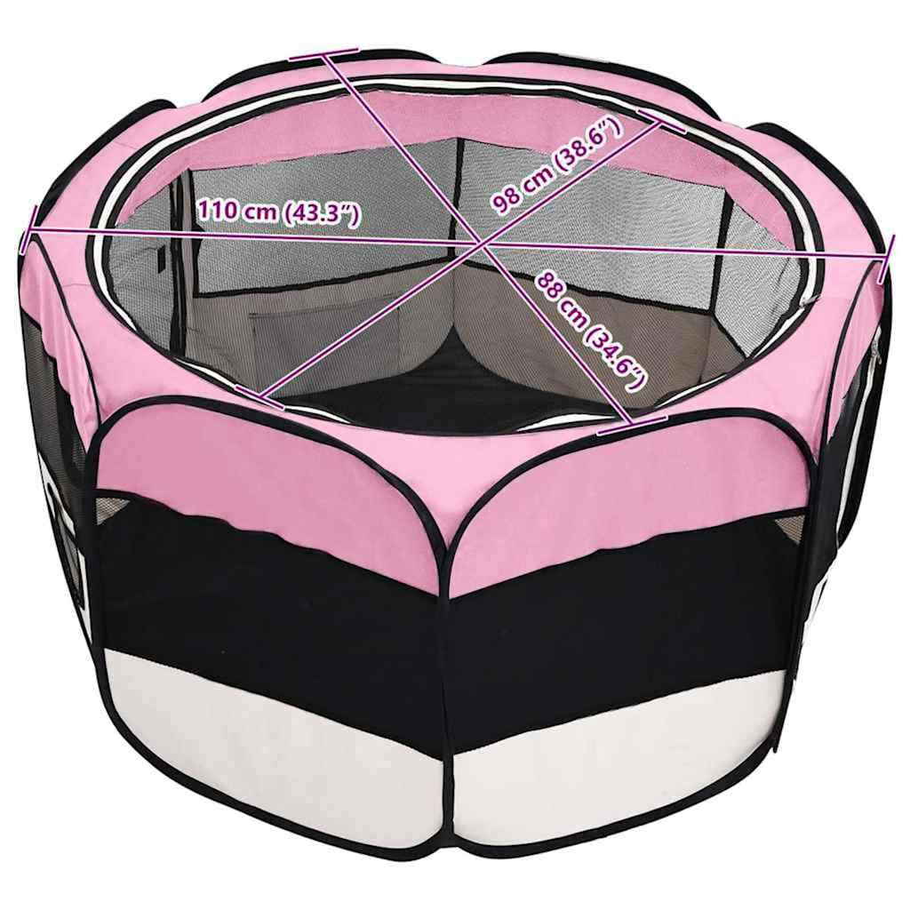 Box per Cani Pieghevole con Borsa Trasporto Rosa 110x110x58 cm — miniatura 10 di 10