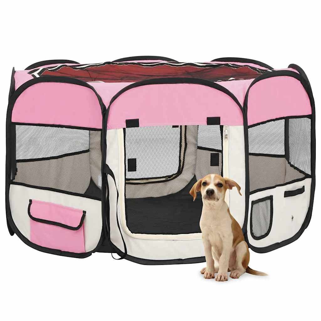 Box per Cani Pieghevole con Borsa Trasporto Rosa 110x110x58 cm — miniatura 1 di 10