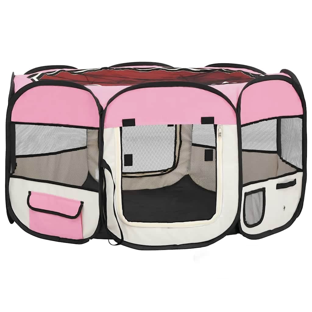 Box per Cani Pieghevole con Borsa Trasporto Rosa 125x125x61 cm — miniatura 2 di 10