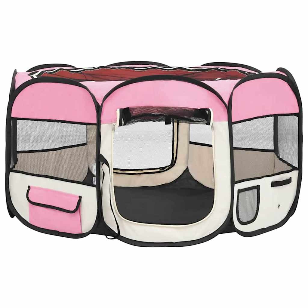 Box per Cani Pieghevole con Borsa Trasporto Rosa 125x125x61 cm — miniatura 3 di 10