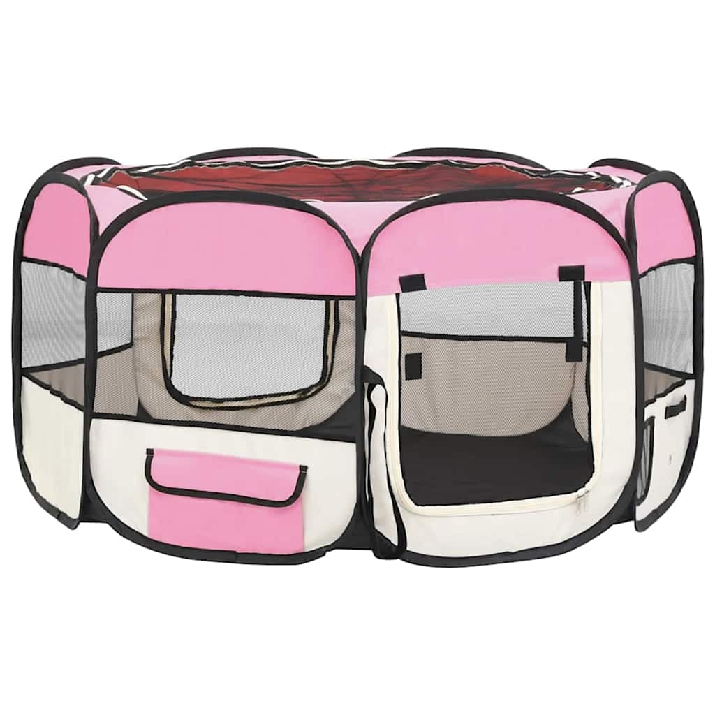 Box per Cani Pieghevole con Borsa Trasporto Rosa 125x125x61 cm — miniatura 4 di 10