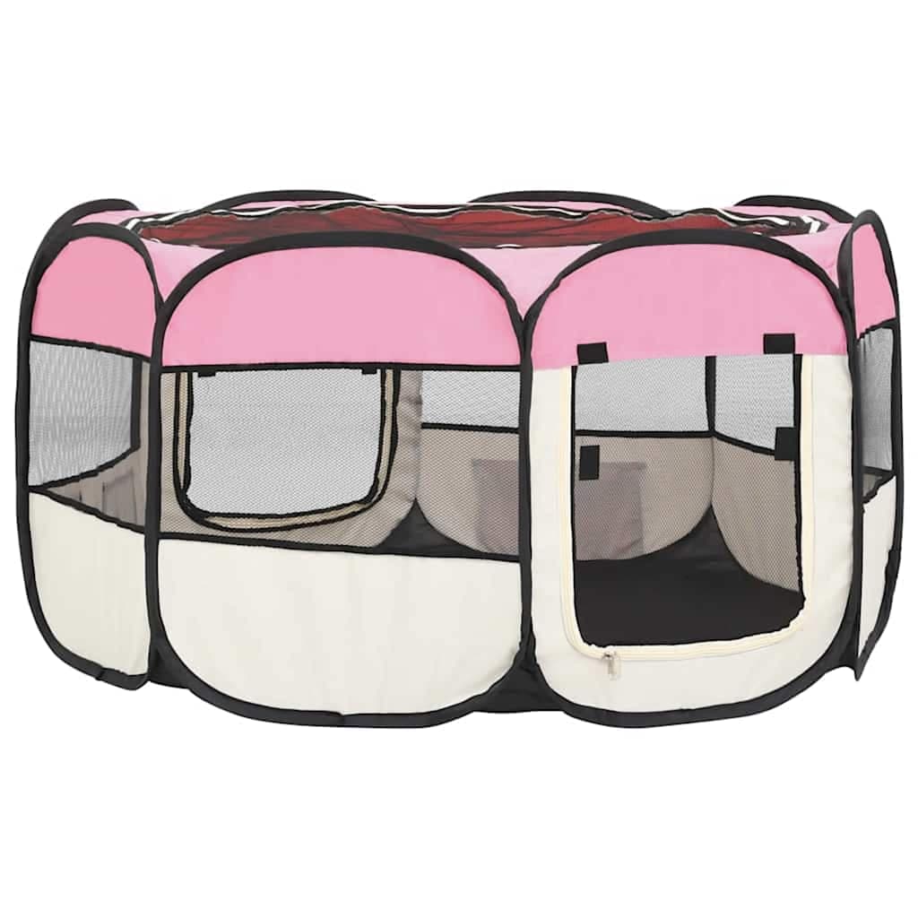Box per Cani Pieghevole con Borsa Trasporto Rosa 125x125x61 cm — miniatura 5 di 10
