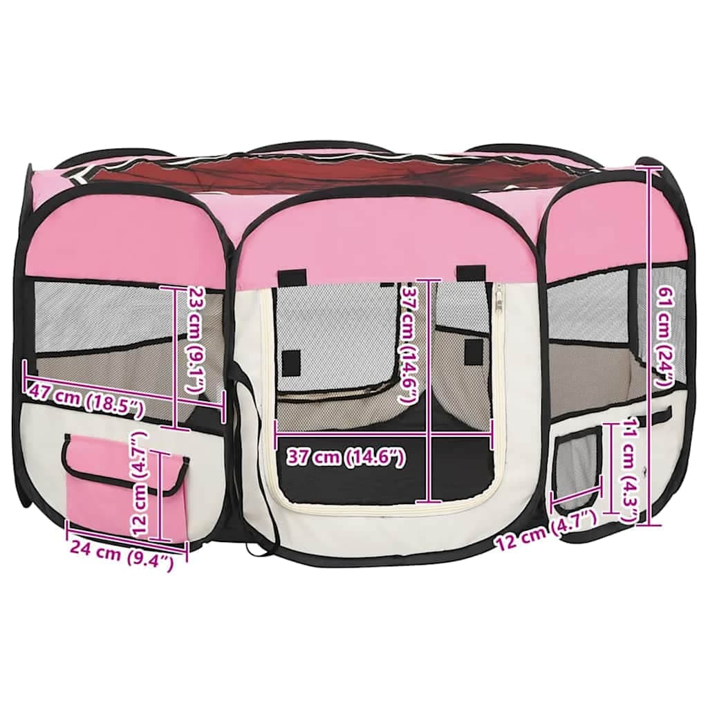 Box per Cani Pieghevole con Borsa Trasporto Rosa 125x125x61 cm — miniatura 9 di 10