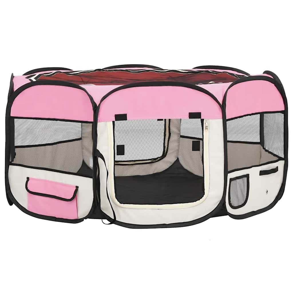 Box per Cani Pieghevole con Borsa Trasporto Rosa 145x145x61 cm — foto 2 di 10