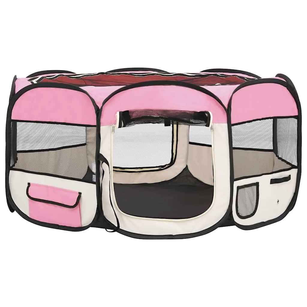 Box per Cani Pieghevole con Borsa Trasporto Rosa 145x145x61 cm — foto 3 di 10