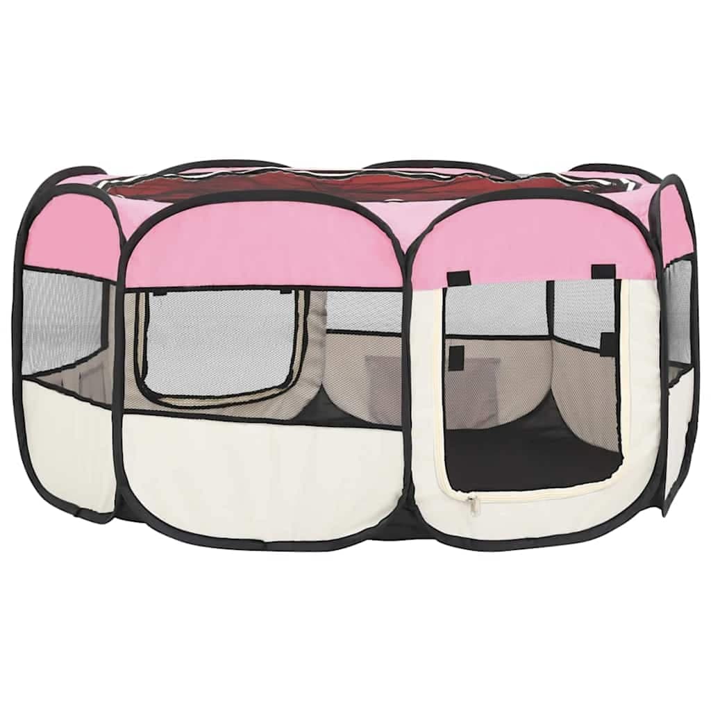Box per Cani Pieghevole con Borsa Trasporto Rosa 145x145x61 cm — foto 4 di 10