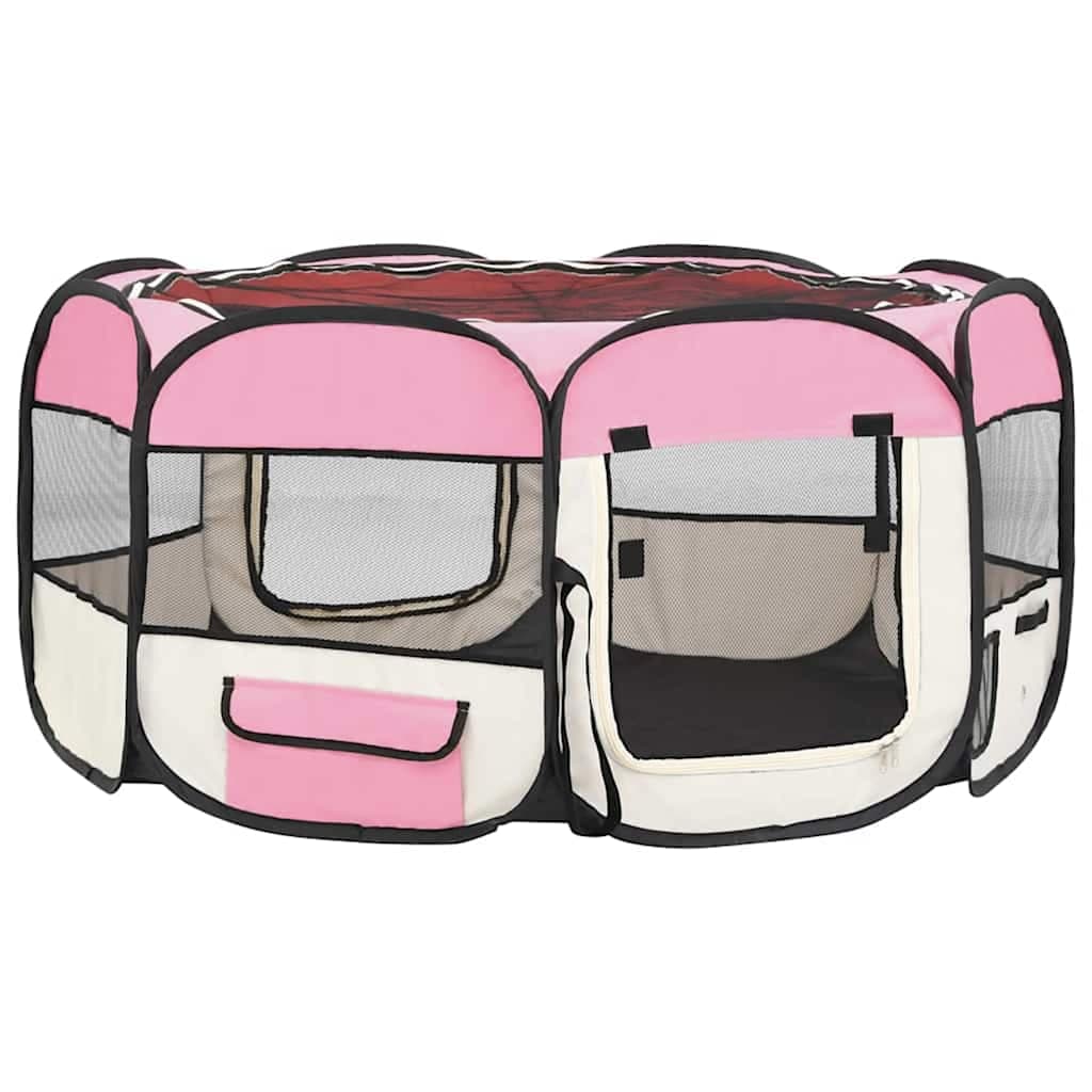Box per Cani Pieghevole con Borsa Trasporto Rosa 145x145x61 cm — foto 5 di 10