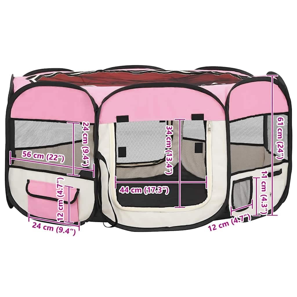 Box per Cani Pieghevole con Borsa Trasporto Rosa 145x145x61 cm — foto 9 di 10