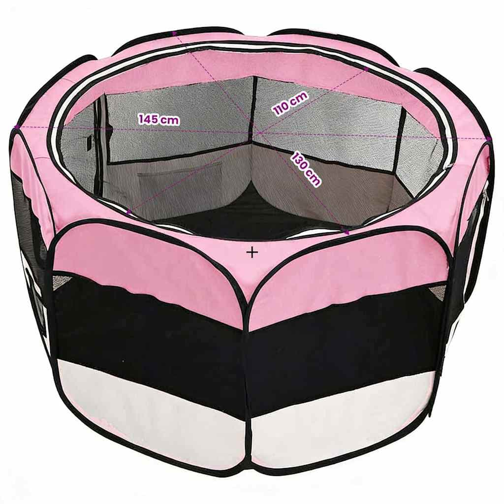 Box per Cani Pieghevole con Borsa Trasporto Rosa 145x145x61 cm — foto 10 di 10