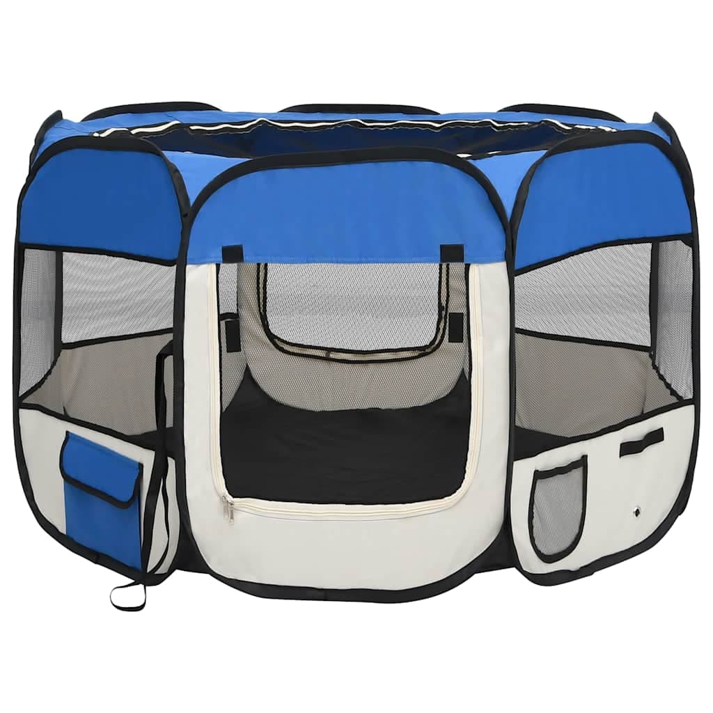 Box per Cani Pieghevole con Borsa Trasporto Blu 90x90x58 cm — miniatura 2 di 12
