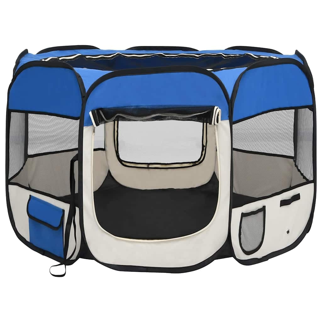 Box per Cani Pieghevole con Borsa Trasporto Blu 90x90x58 cm — miniatura 3 di 12