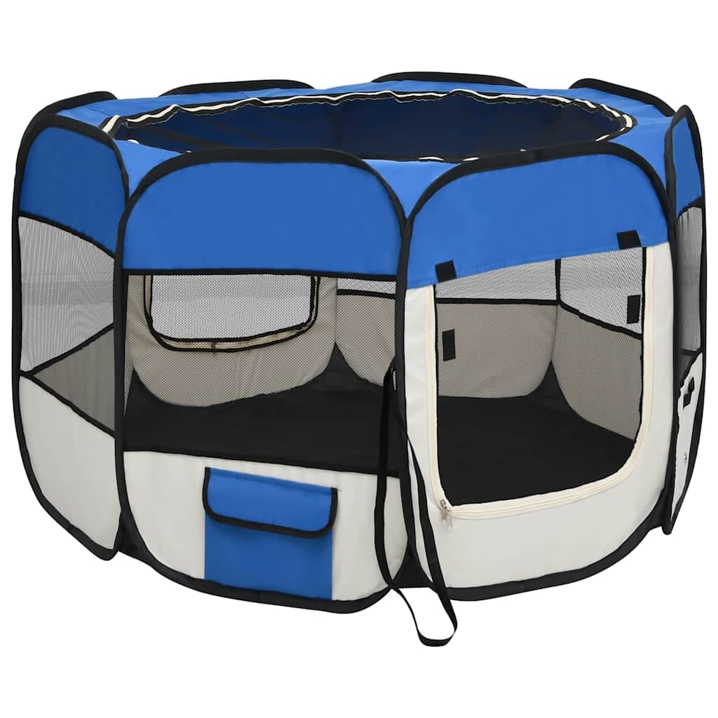 Box per Cani Pieghevole con Borsa Trasporto Blu 90x90x58 cm — miniatura 12 di 12