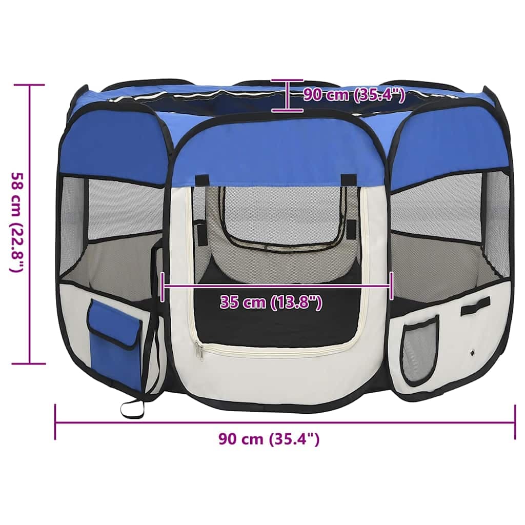 Box per Cani Pieghevole con Borsa Trasporto Blu 90x90x58 cm — miniatura 10 di 12