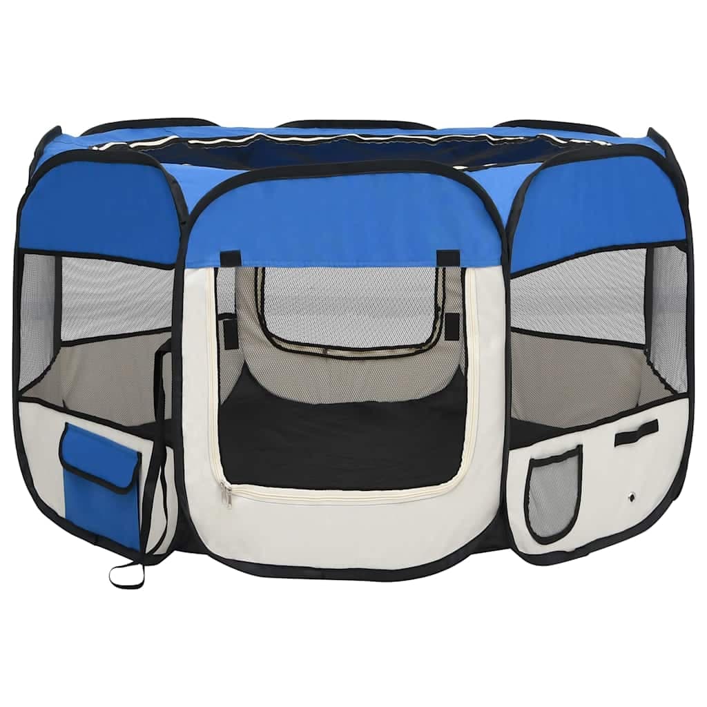 Box per Cani Pieghevole con Borsa Trasporto Blu 110x110x58 cm — miniatura 2 di 12