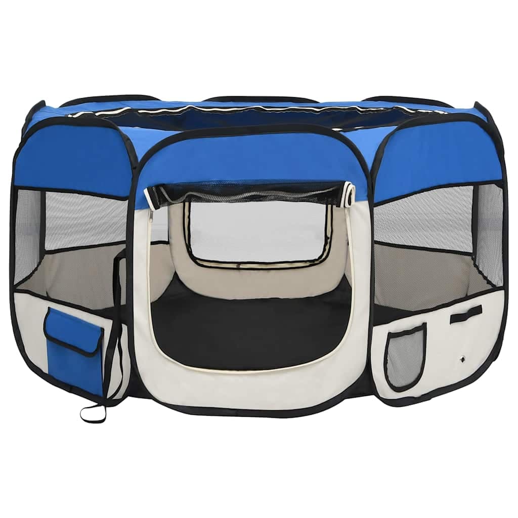 Box per Cani Pieghevole con Borsa Trasporto Blu 110x110x58 cm — miniatura 3 di 12