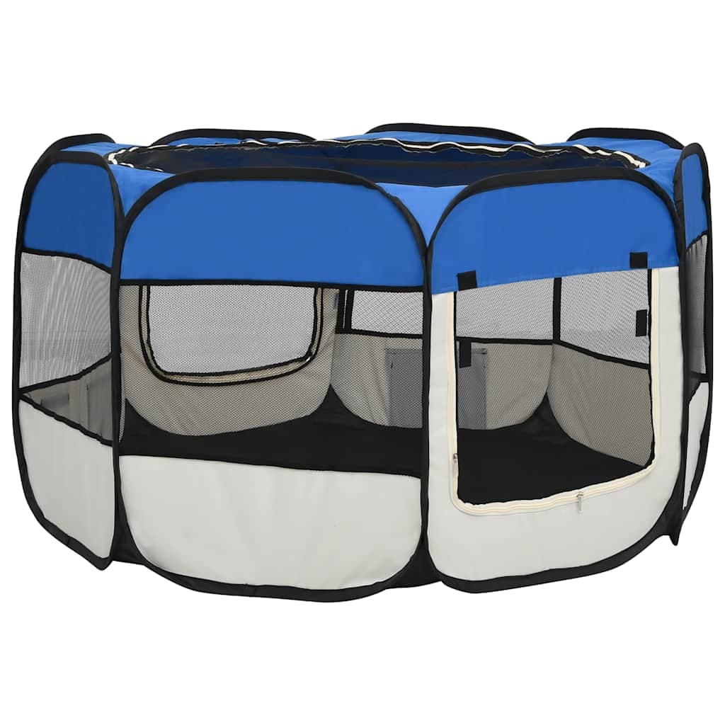 Box per Cani Pieghevole con Borsa Trasporto Blu 110x110x58 cm — miniatura 12 di 12
