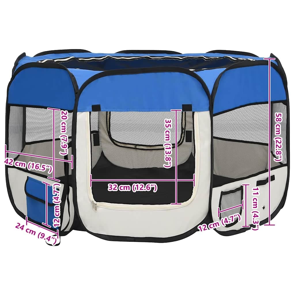 Box per Cani Pieghevole con Borsa Trasporto Blu 110x110x58 cm — miniatura 10 di 12