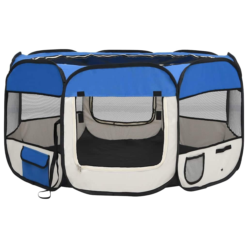 Box per Cani Pieghevole con Borsa Trasporto Blu 125x125x61 cm — miniatura 2 di 12