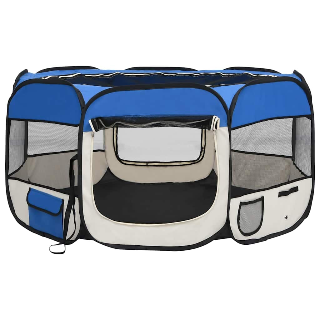 Box per Cani Pieghevole con Borsa Trasporto Blu 125x125x61 cm — miniatura 3 di 12