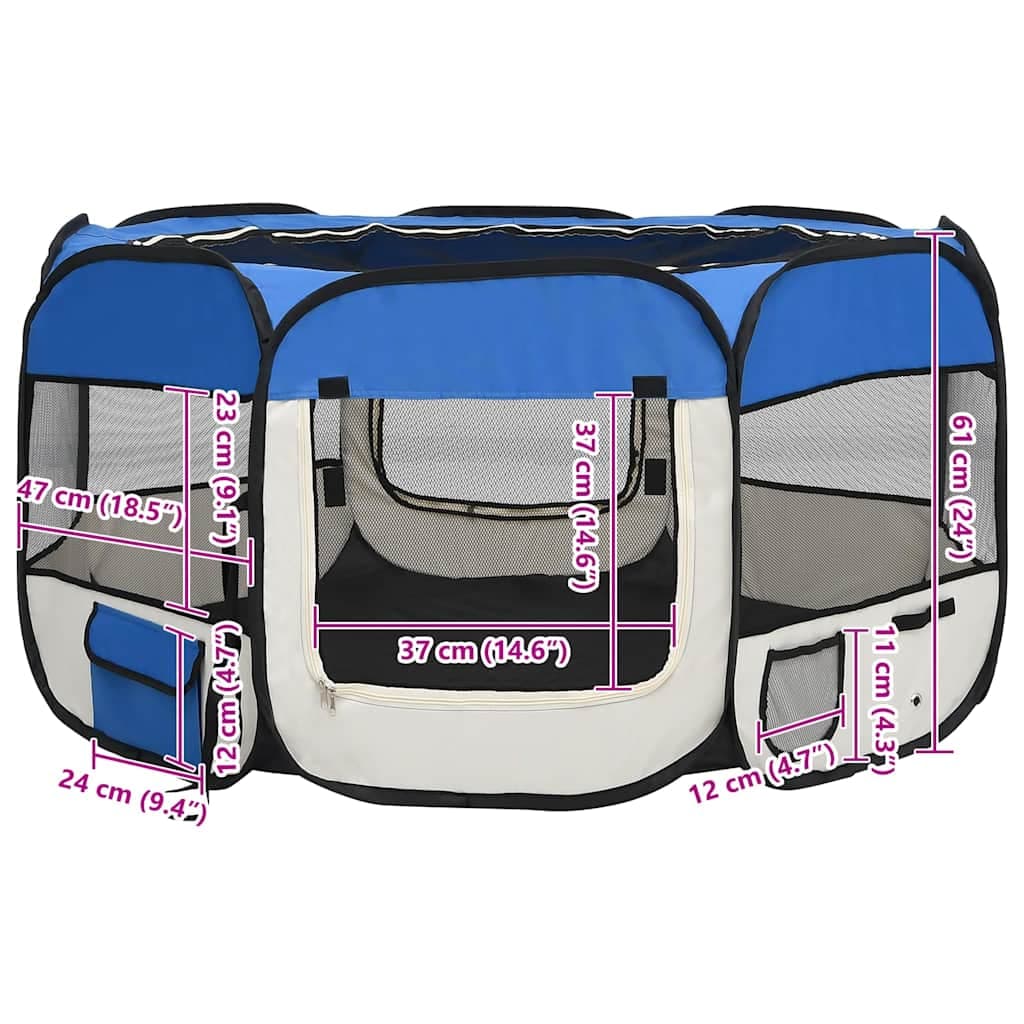 Box per Cani Pieghevole con Borsa Trasporto Blu 125x125x61 cm — miniatura 12 di 12