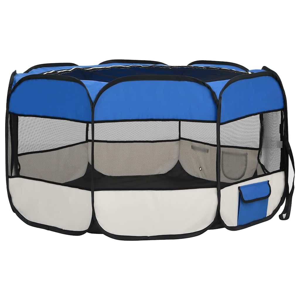 Box per Cani Pieghevole con Borsa Trasporto Blu 125x125x61 cm — miniatura 4 di 12