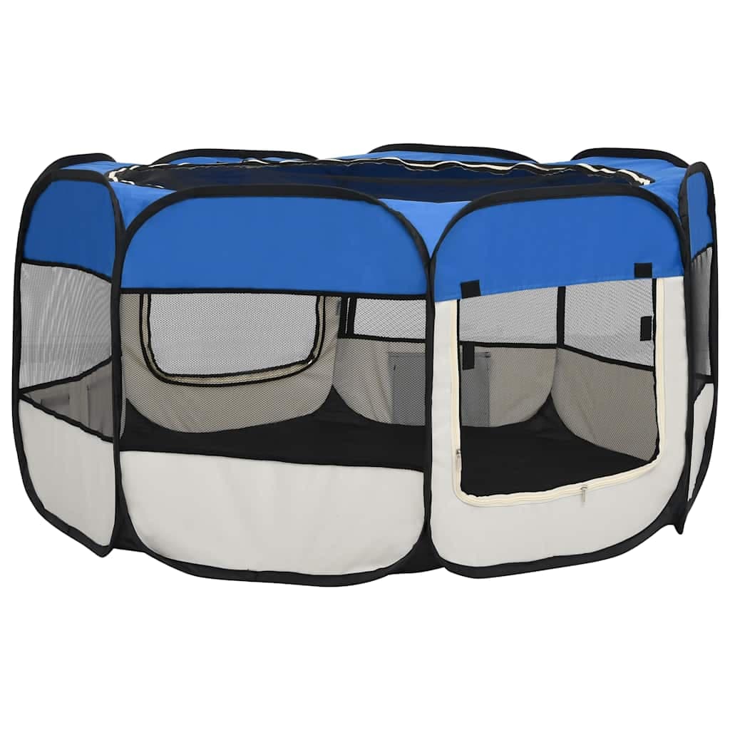 Box per Cani Pieghevole con Borsa Trasporto Blu 125x125x61 cm — miniatura 5 di 12