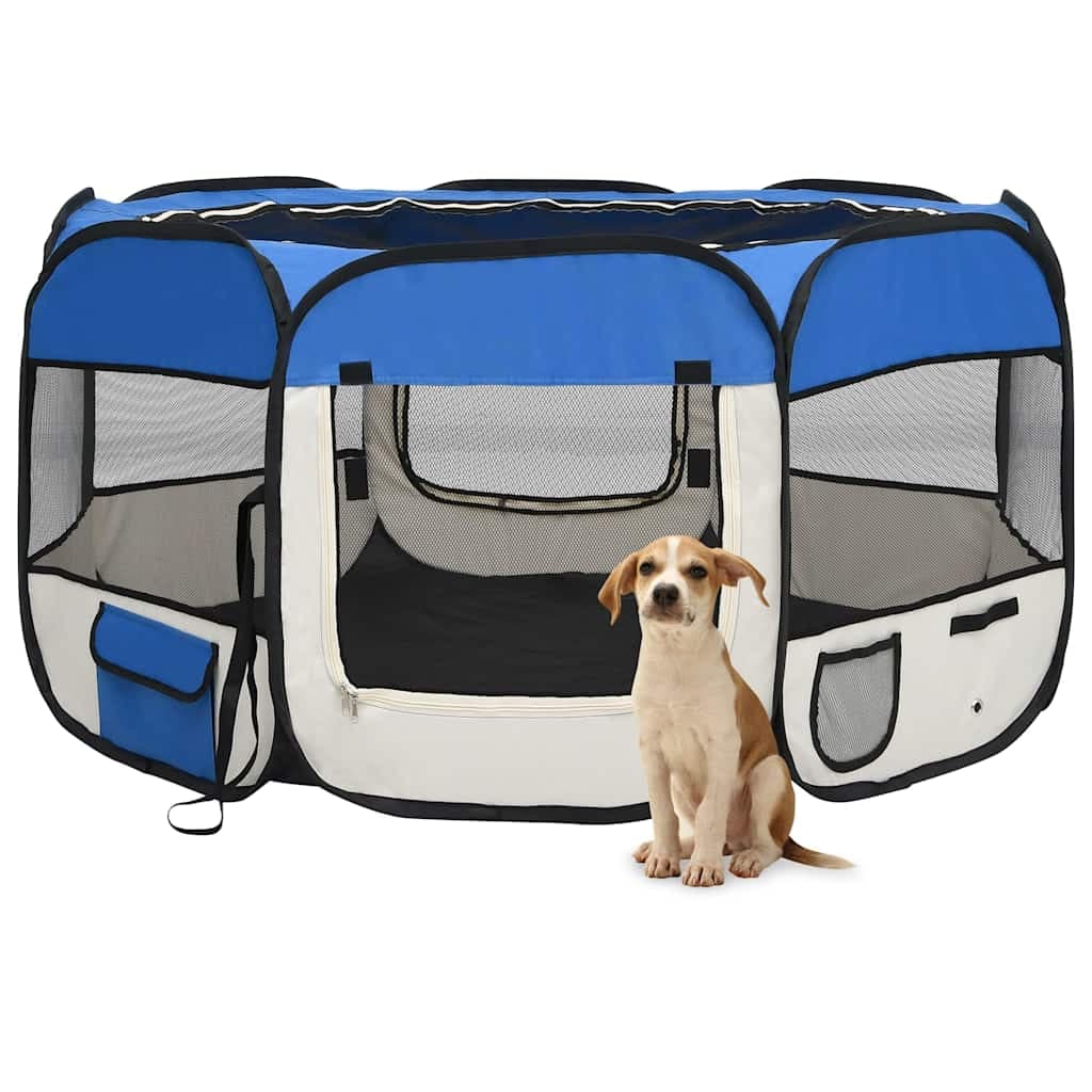 Box per Cani Pieghevole con Borsa Trasporto Blu 125x125x61 cm — miniatura 1 di 12