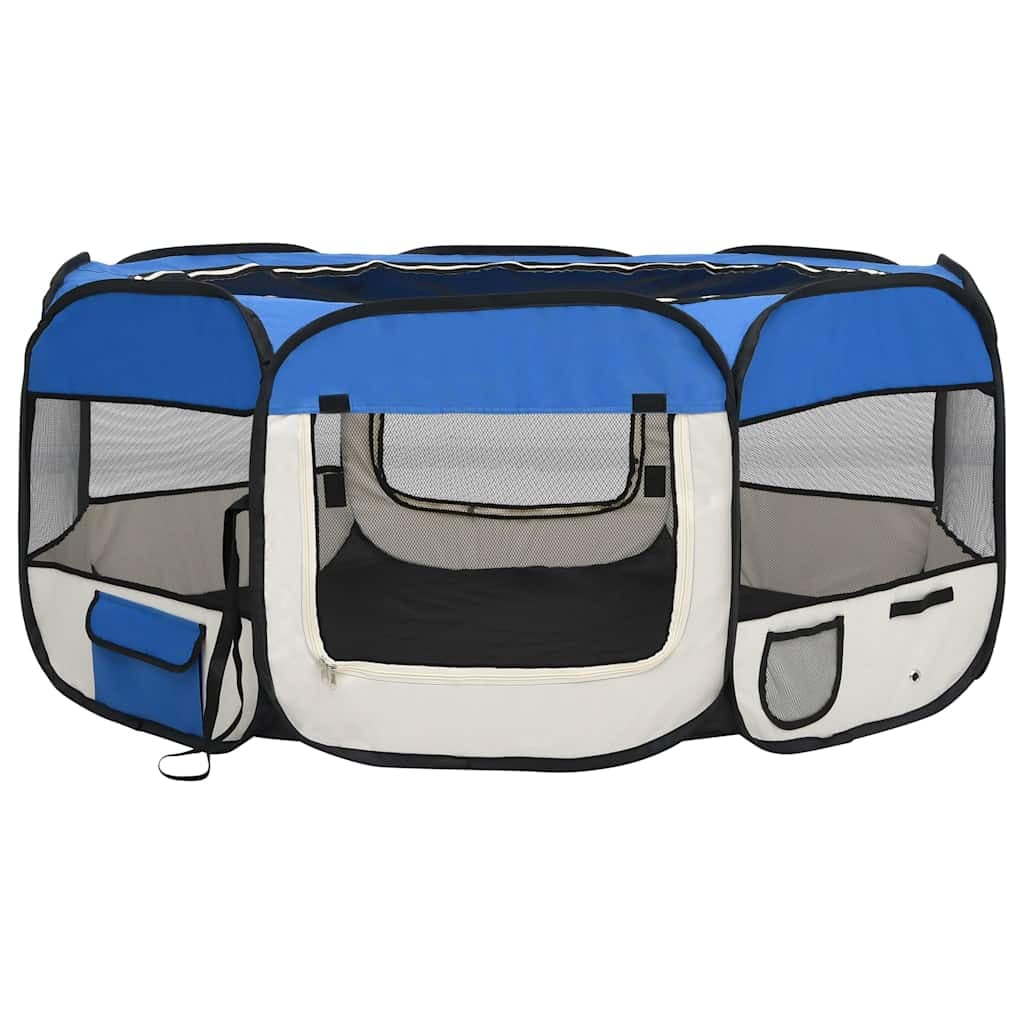 Box per Cani Pieghevole con Borsa Trasporto Blu 145x145x61 cm — foto 2 di 12