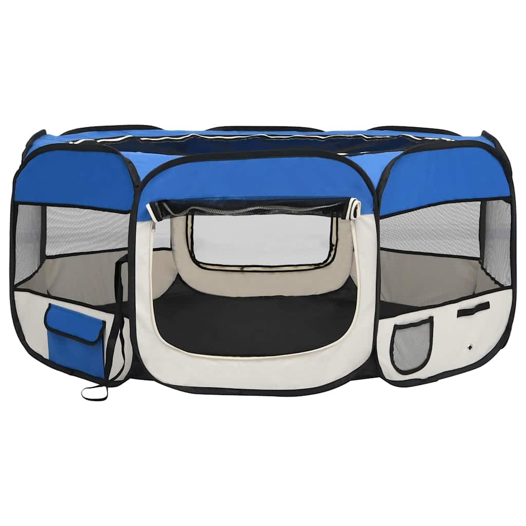 Box per Cani Pieghevole con Borsa Trasporto Blu 145x145x61 cm — foto 3 di 12