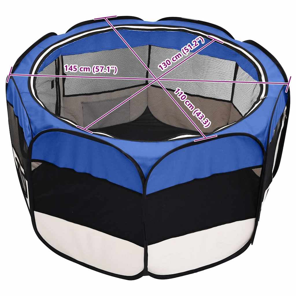 Box per Cani Pieghevole con Borsa Trasporto Blu 145x145x61 cm — foto 11 di 12