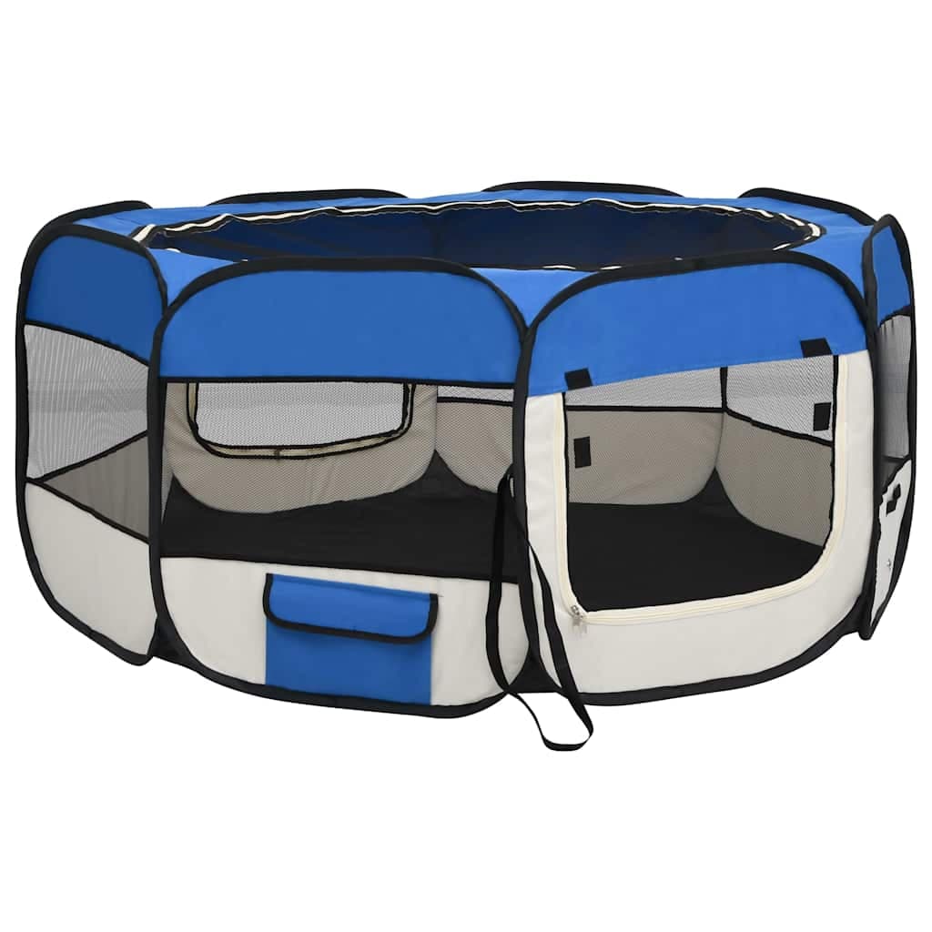 Box per Cani Pieghevole con Borsa Trasporto Blu 145x145x61 cm — foto 12 di 12