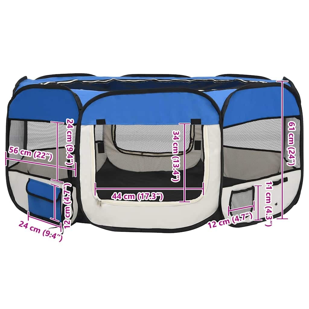 Box per Cani Pieghevole con Borsa Trasporto Blu 145x145x61 cm — foto 10 di 12