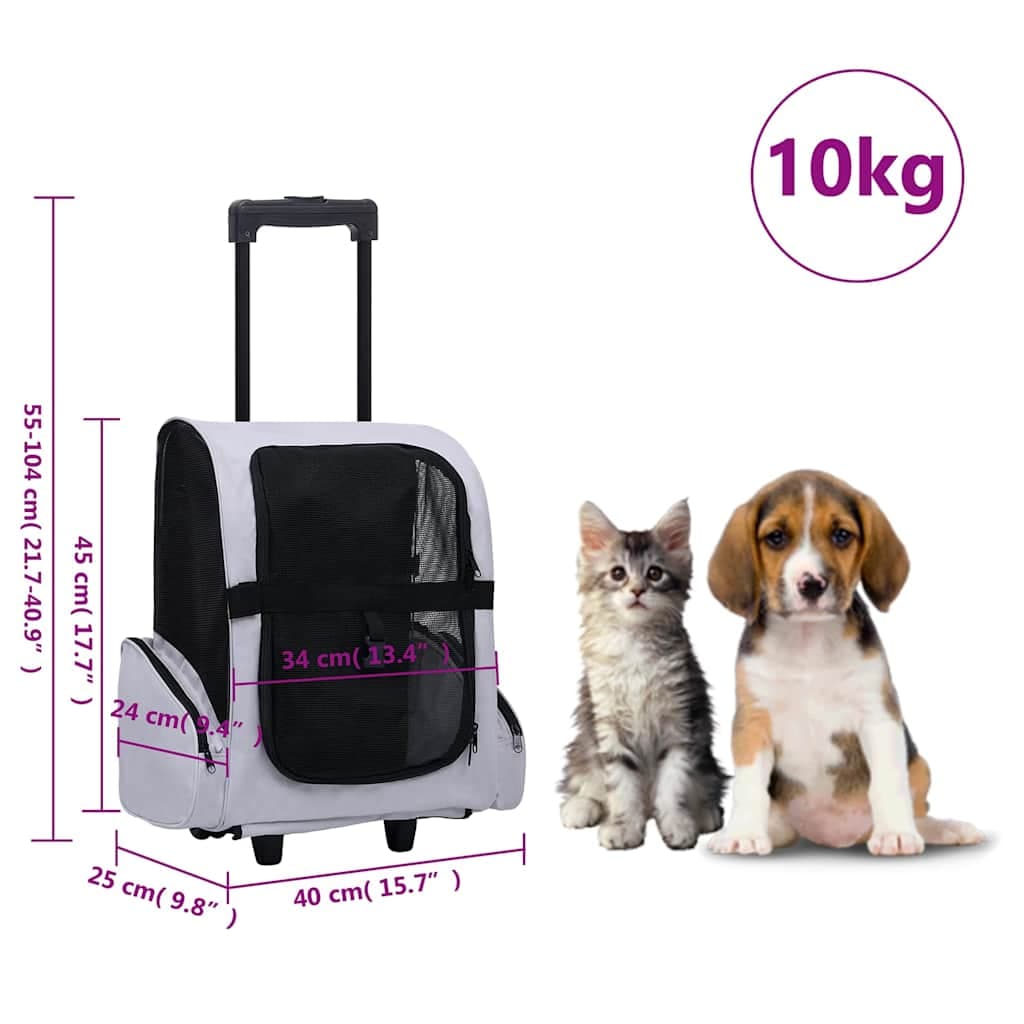 Trolley Trasportino per Animali Pieghevole Multifunzione Grigio — miniatura 6 di 6