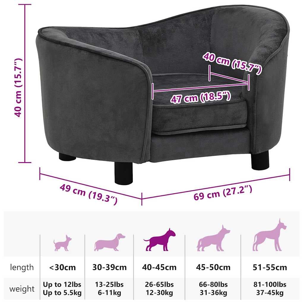 Divano per Cani Grigio Scuro 69x49x40 cm in Peluche — foto 8 di 8