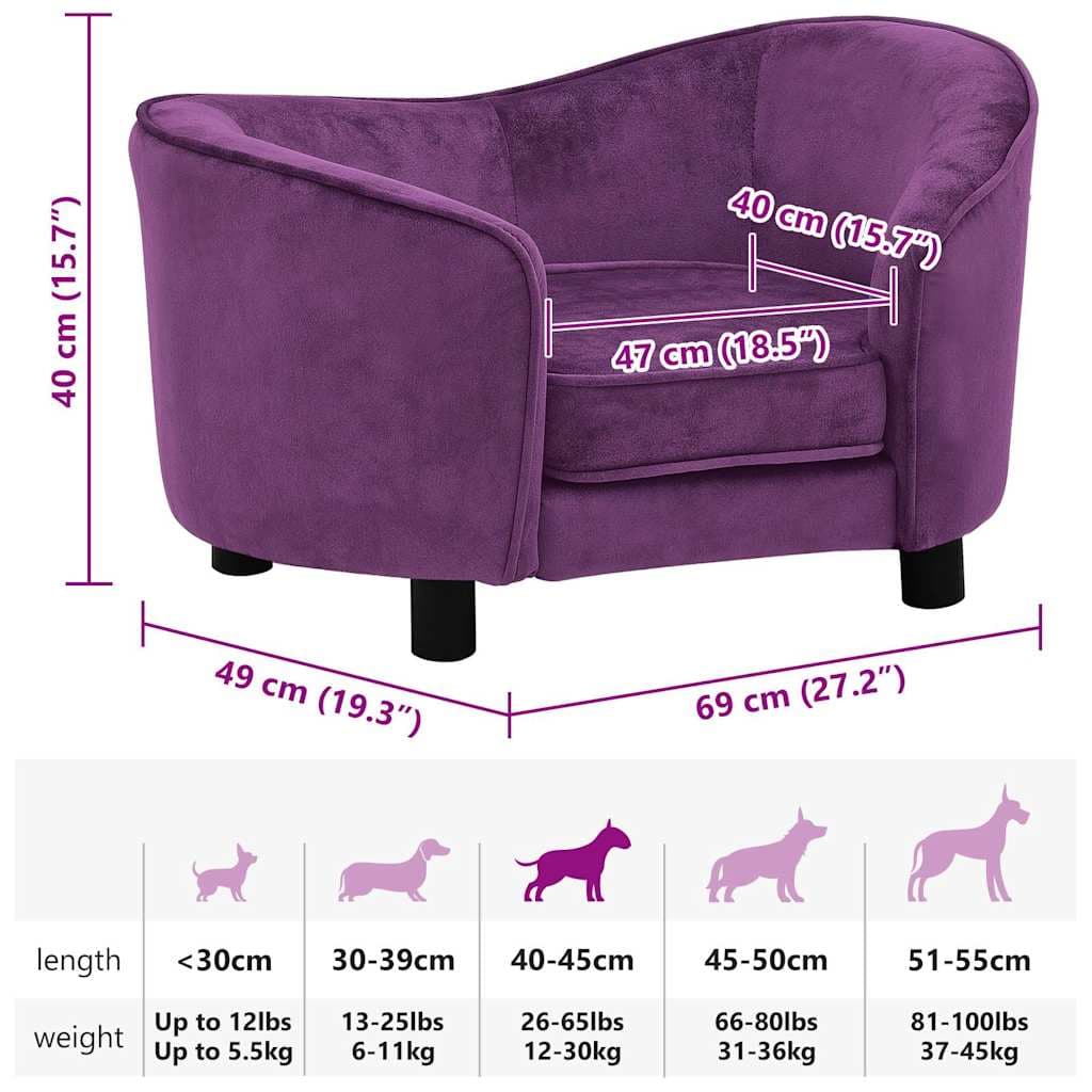 Divano per Cani Borgogna 69x49x40 cm in Peluche — foto 8 di 8