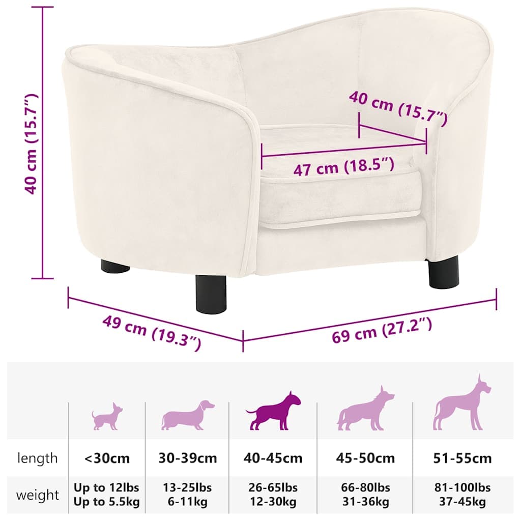 Divano per Cani Crema 69x49x40 cm in Peluche — foto 8 di 8