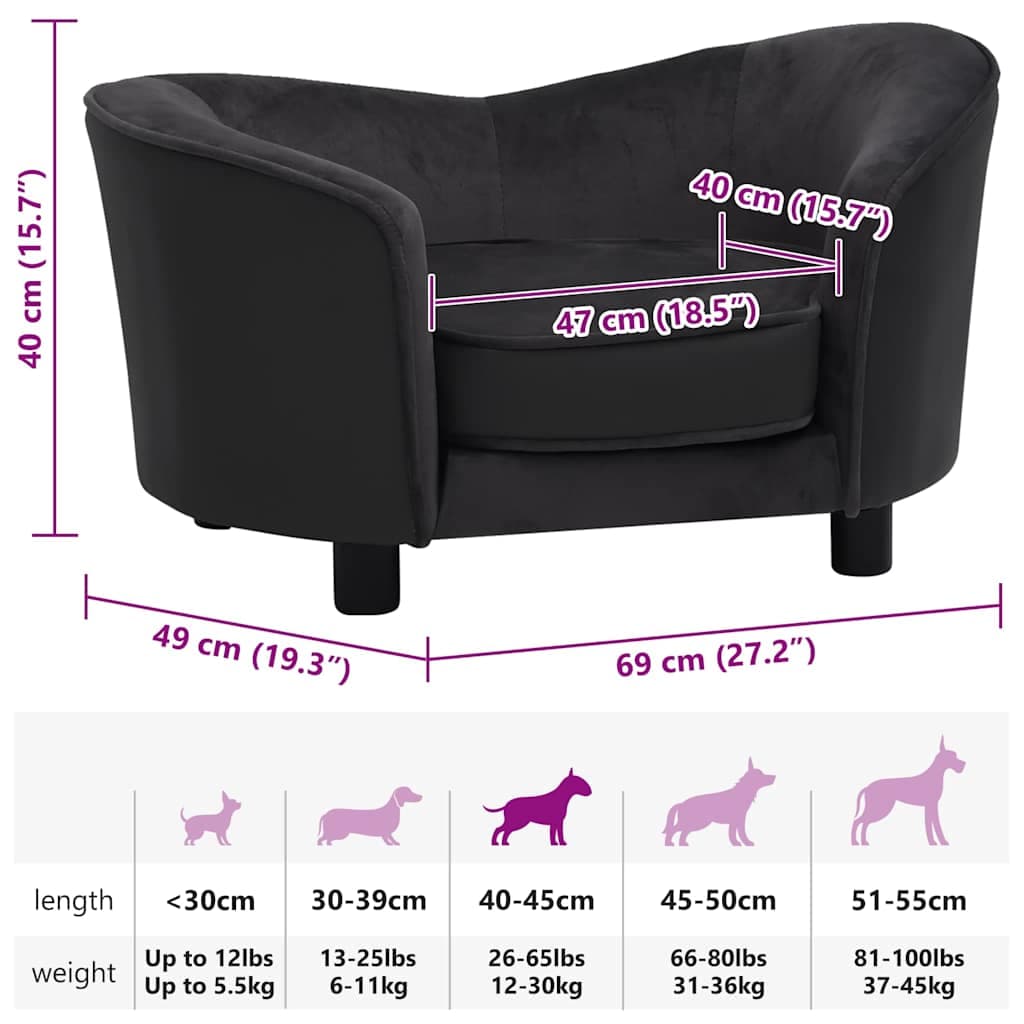 Divano per Cani Nero 69x49x40 cm in Peluche e Similpelle — miniatura 8 di 8