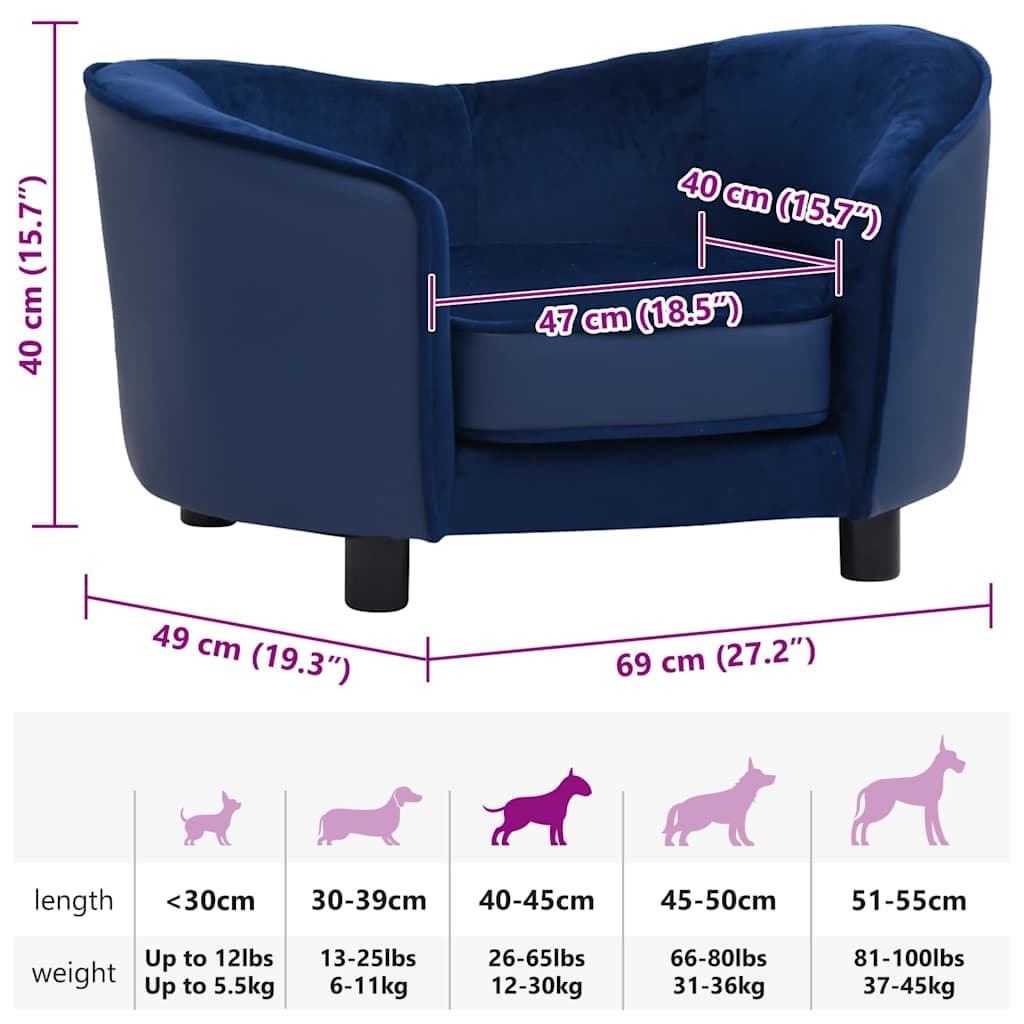 Divano per Cani Blu 69x49x40 cm in Peluche e Similpelle — miniatura 7 di 7