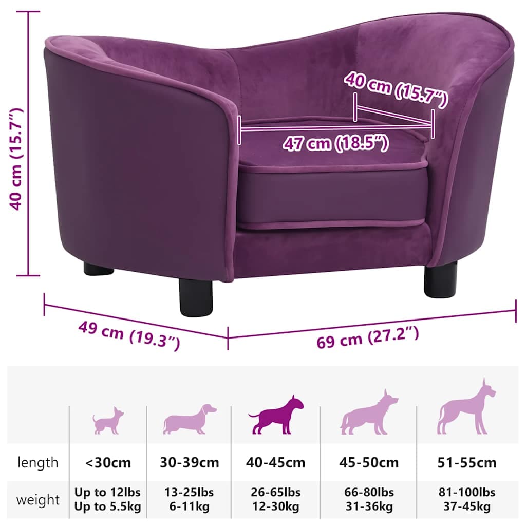 Divano per Cani Borgogna 69x49x40cm in Peluche e Similpelle — miniatura 7 di 7