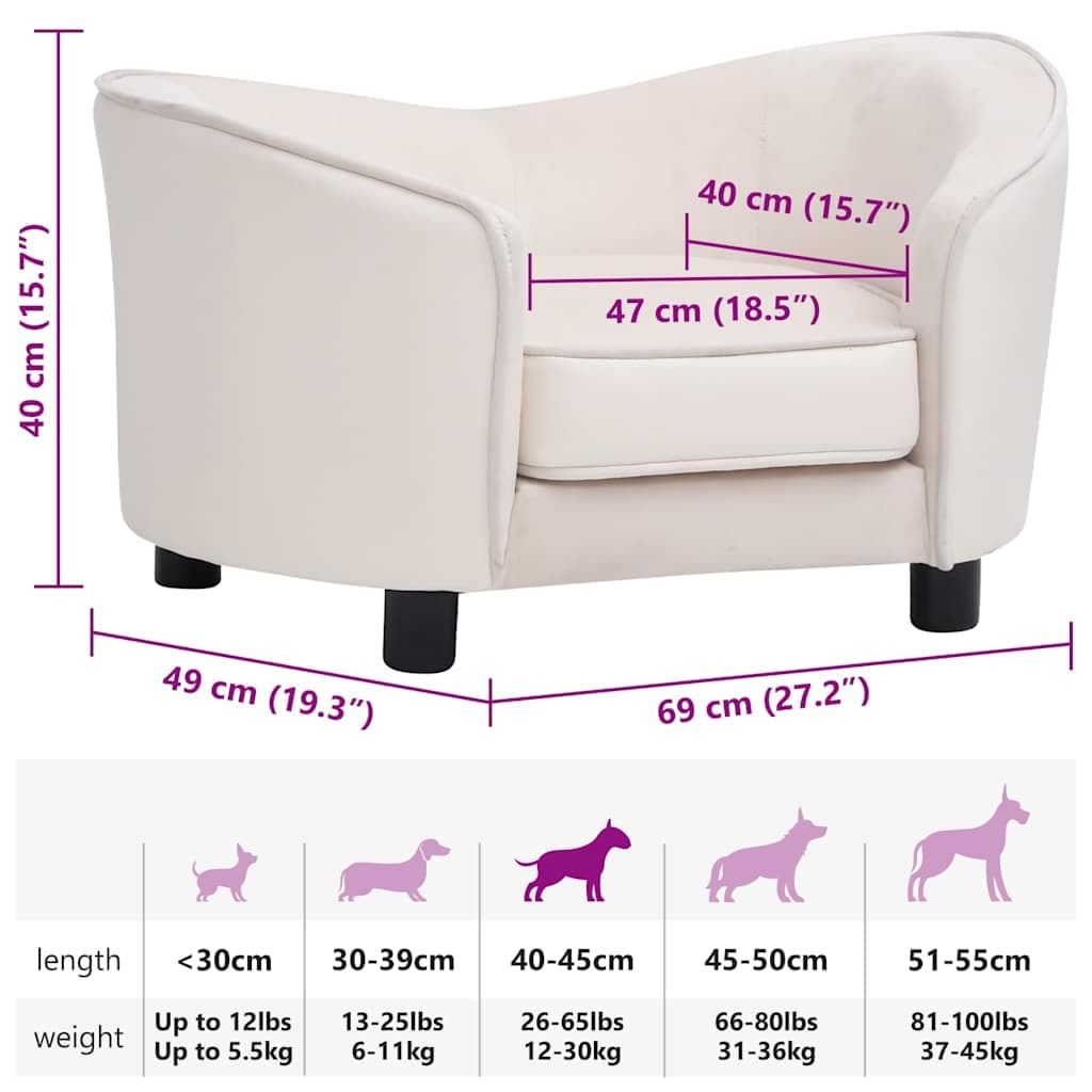 Divano per Cani Crema 69x49x40 cm in Peluche e Similpelle — miniatura 7 di 7