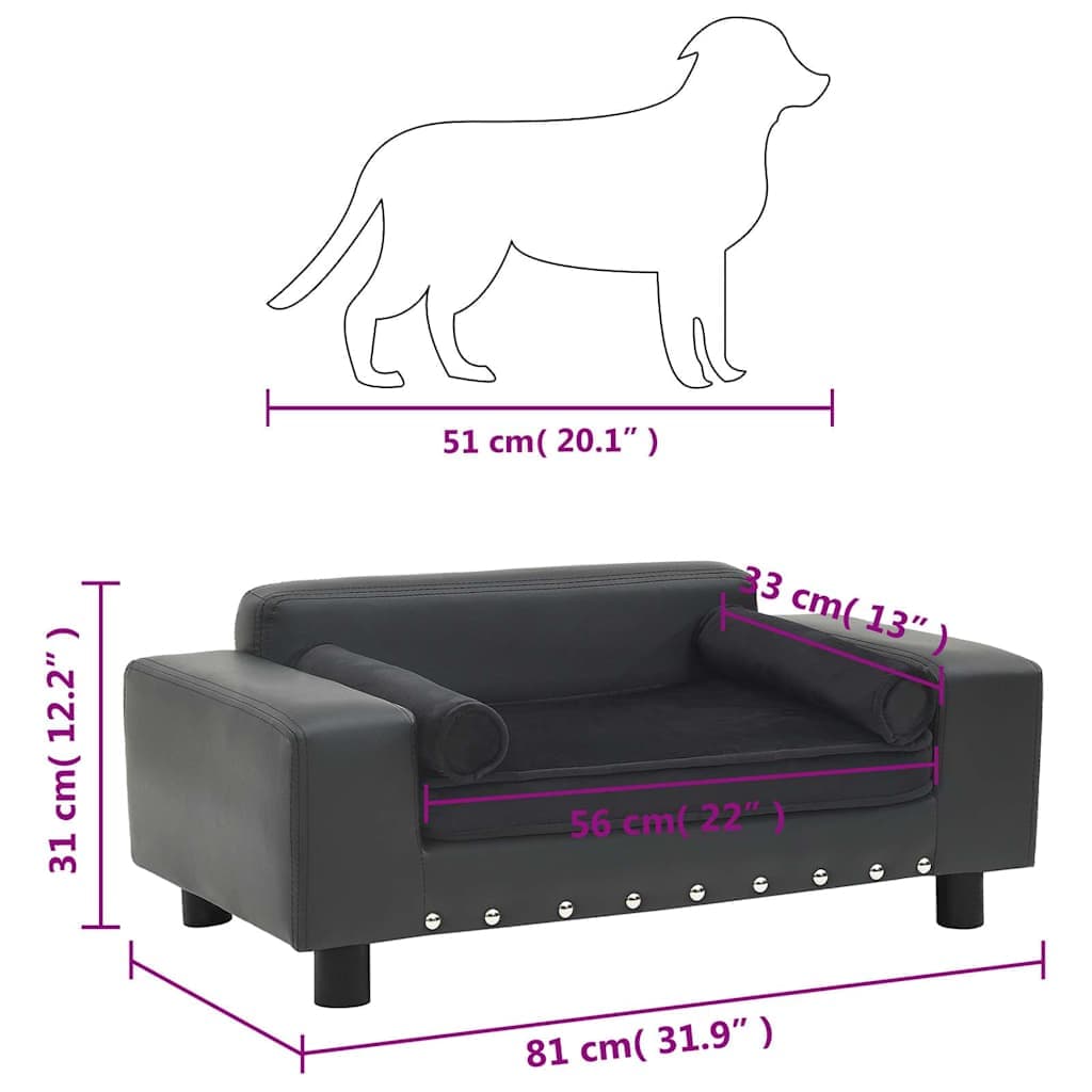 Divano per Cani Grigio Scuro 81x43x31cm in Peluche e Similpelle — miniatura 6 di 6