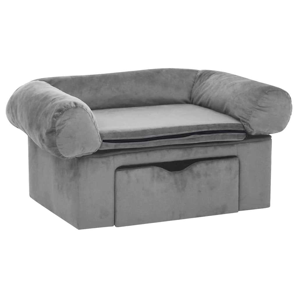 Divano per Cani con Cassetto Grigio 75x50x38 cm in Peluche — miniatura 2 di 7