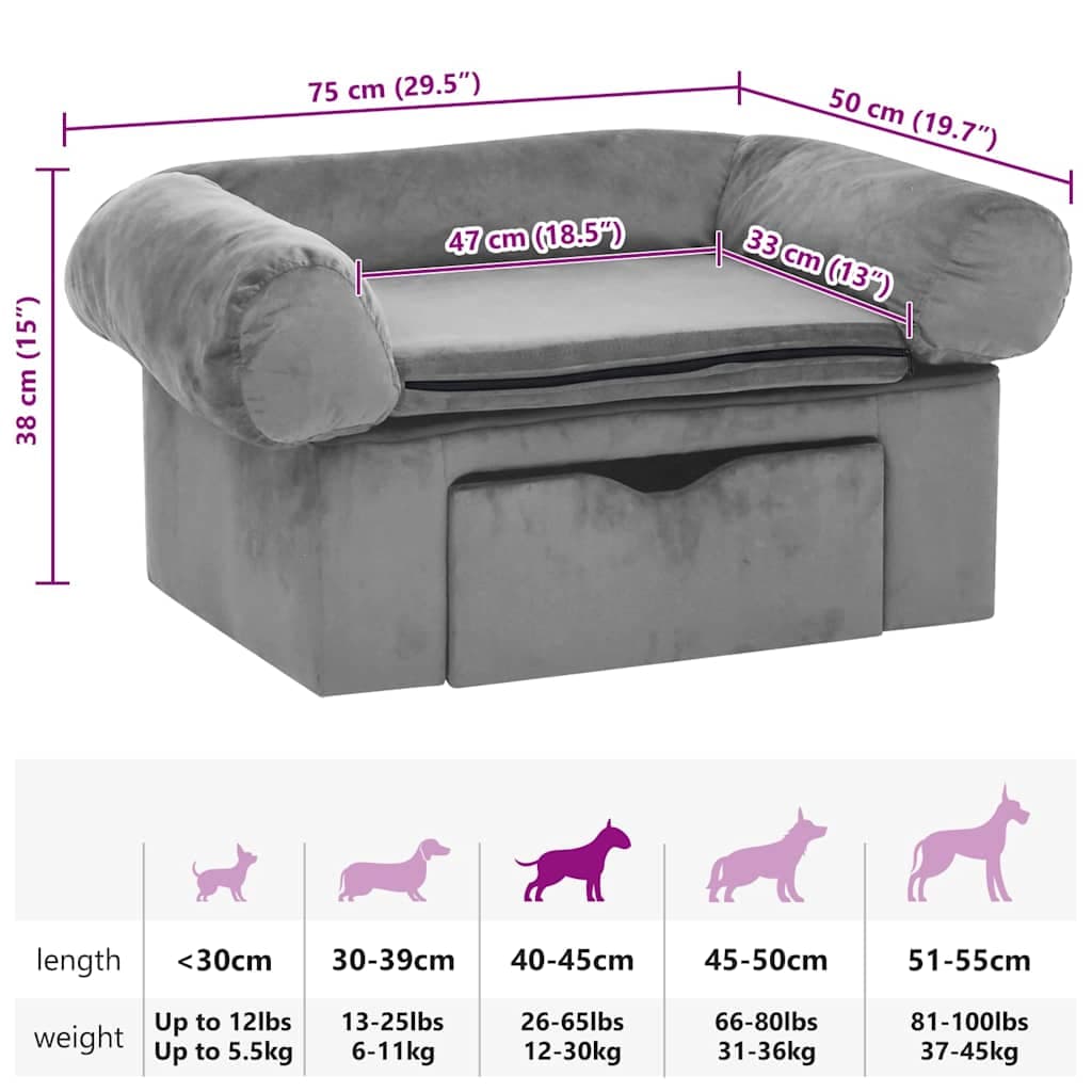 Divano per Cani con Cassetto Grigio 75x50x38 cm in Peluche — miniatura 7 di 7