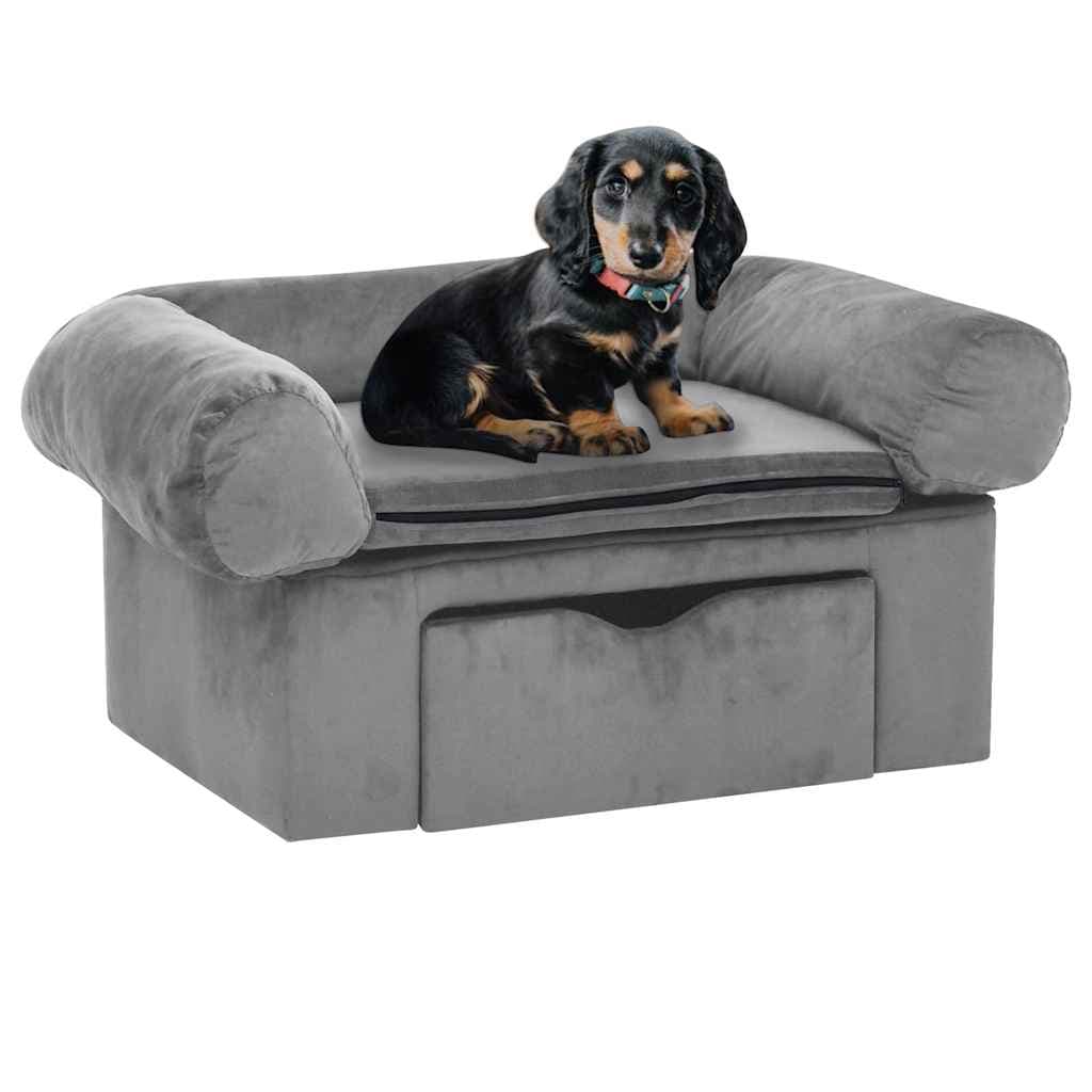 Divano per Cani con Cassetto Grigio 75x50x38 cm in Peluche — miniatura 1 di 7