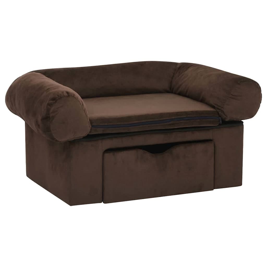 Divano per Cani con Cassetto Marrone 75x50x38 cm in Peluche — miniatura 2 di 7
