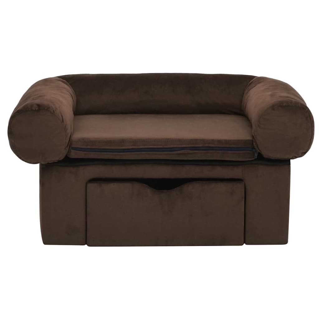 Divano per Cani con Cassetto Marrone 75x50x38 cm in Peluche — miniatura 3 di 7