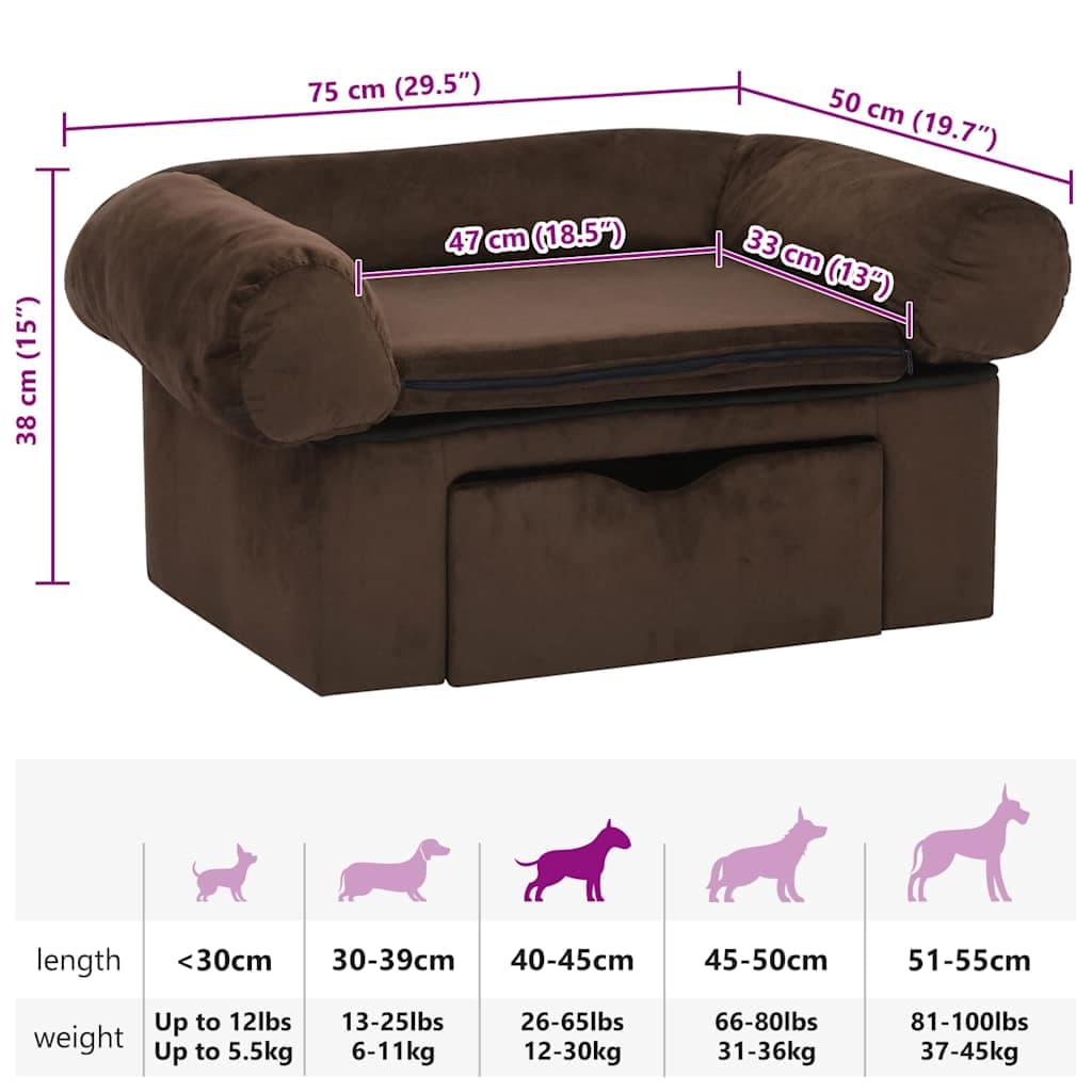 Divano per Cani con Cassetto Marrone 75x50x38 cm in Peluche — miniatura 7 di 7