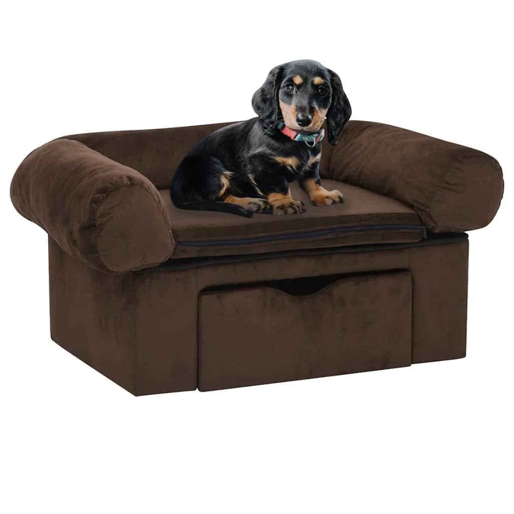 Divano per Cani con Cassetto Marrone 75x50x38 cm in Peluche — miniatura 1 di 7